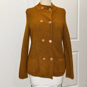 Talbots Double Breasted Lambswool Carmel Orange Cardigan Women M